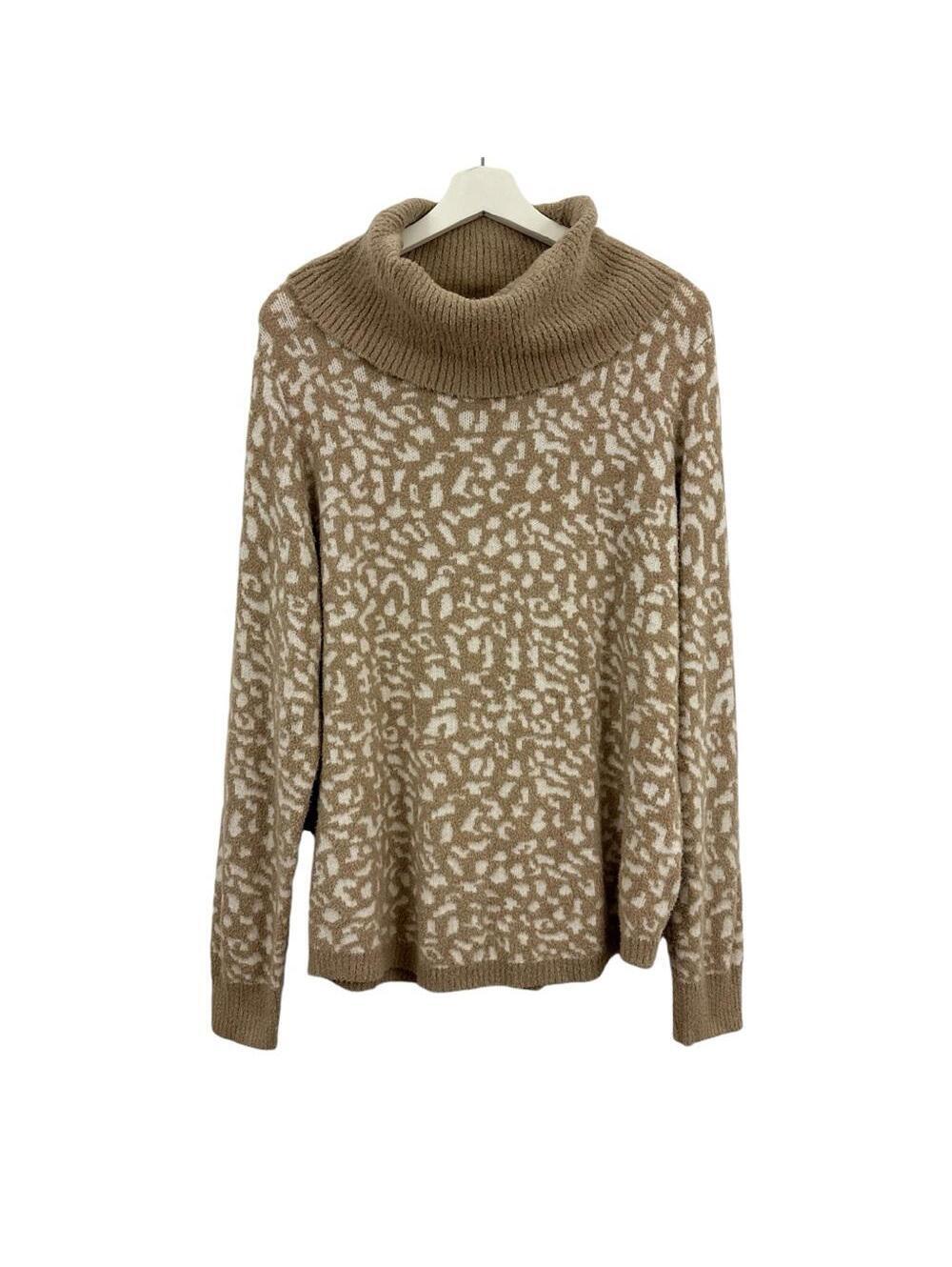 Rachel Zoe Women’s Tan White Animal Printed Soft Cowl Neck Sweater Size L